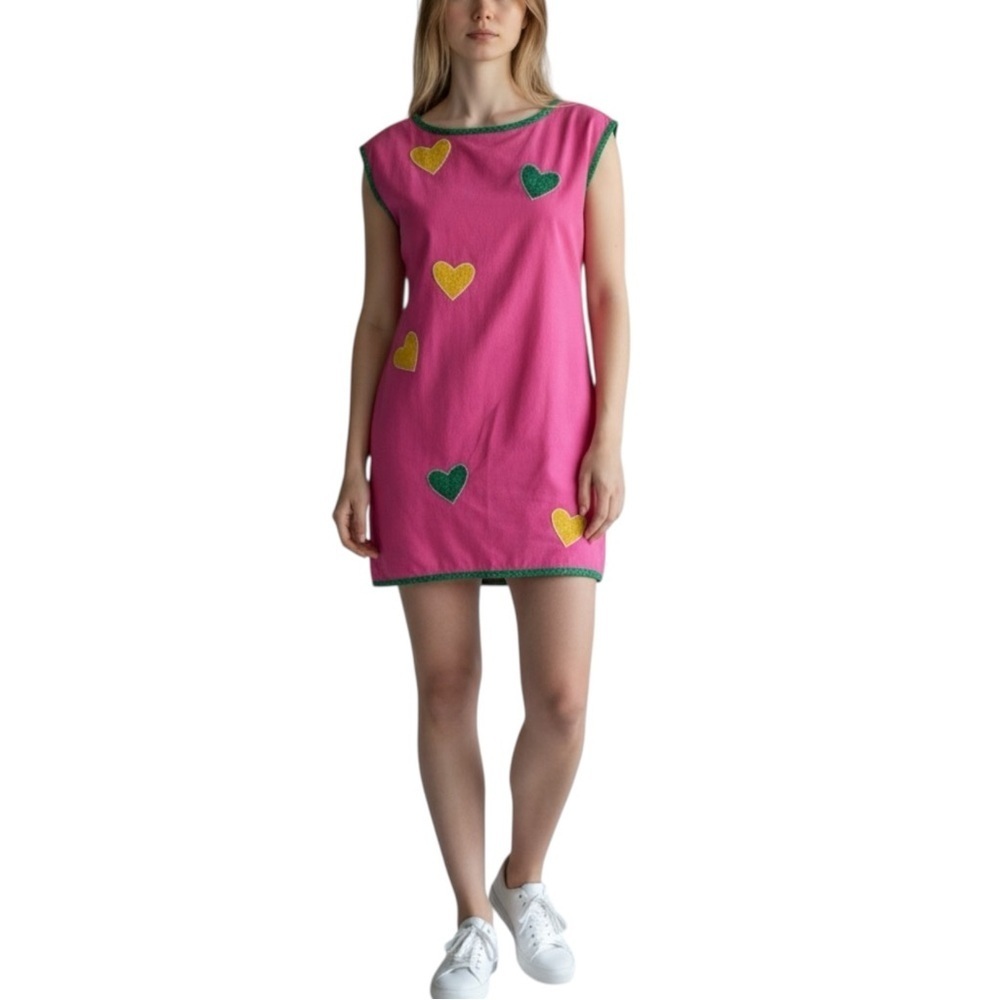 NWT Handmade by Erika Cotton Pink Heart Mini Dress Size S